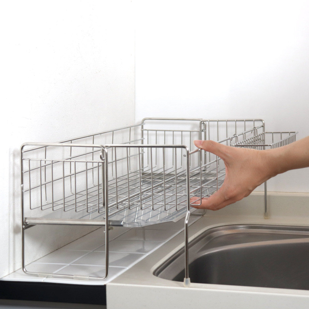 ヨシカワ 水切りラック シンクサイド幅の広がる水切りハイ 幅15×奥行