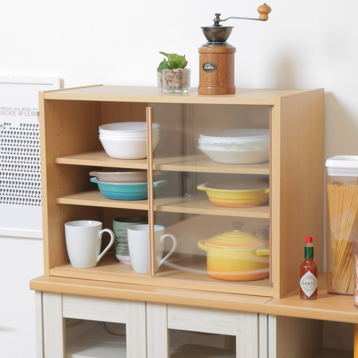 不二貿易（Fuji Boeki） ミニ食器棚 幅60cm 3段 カップボード ガラス