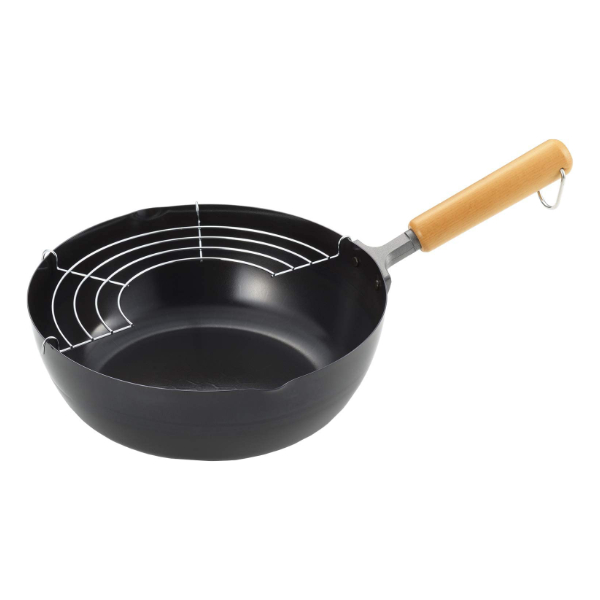 天ぷら鍋 24cm IH対応 鉄製 日本製 網付き NEWグルメパワー 木柄いため兼用天ぷら鍋24cm （ ガス火対応 フライ鍋 揚げ物鍋 揚げアミ付き 片手天ぷら鍋 ） | ヨシカワ | 01