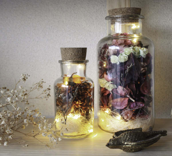 ライト L 瓶 ガラス ドライフラワー LED インテリア （ インテリア