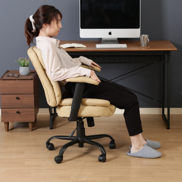 不二貿易（Fuji Boeki） デスクチェア 座面高44〜52cm レザー調