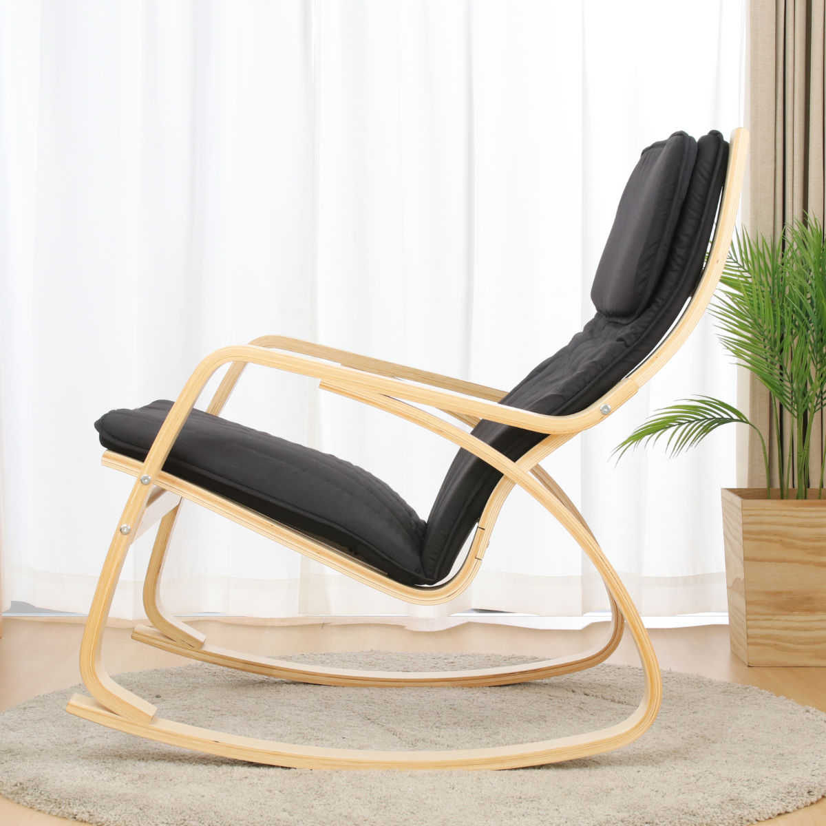 【あと1時間限定14500円】木製ファブリックロッキングチェア 不二貿易（Fuji Boeki） ロッキングチェア 座面高48cm リラックス