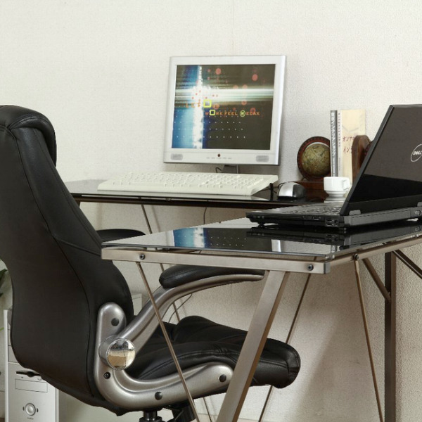L字型 PCデスク 強化ガラス天板 幅141×奥行141×高さ75cm ブラック L字デスク 幅141cm ガラス デスク パソコンデスク L字型 キーボード