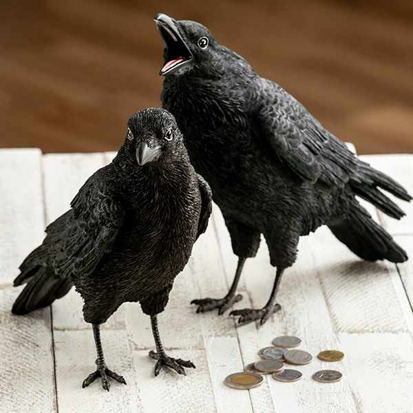 ガラスとブラックメタルの美しいオブジェ magnet カラス 貯金箱 リアル オブジェ 置物 インテリア （ 雑貨 動物
