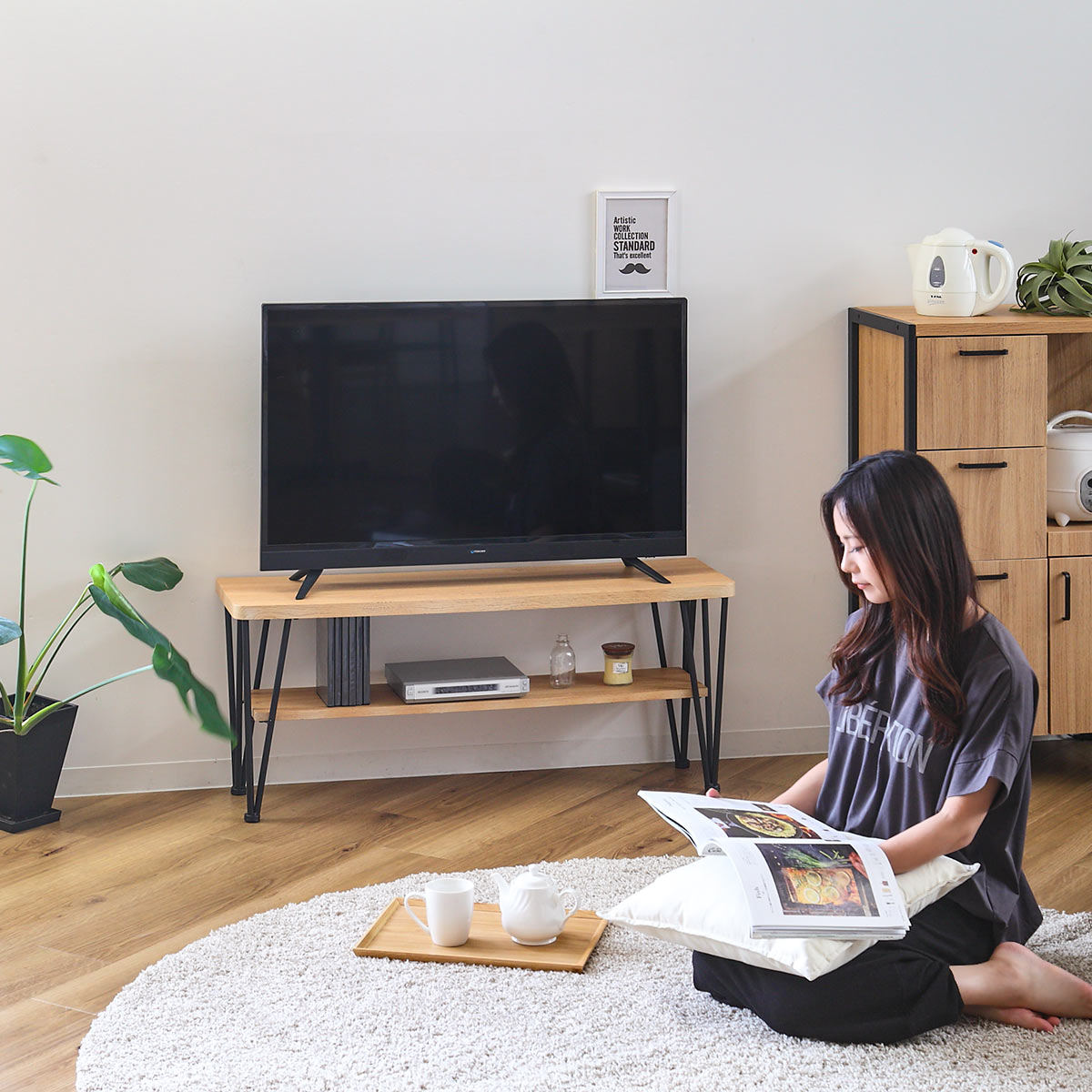 クロシオ テレビ台 ローボード ヴィンテージ調 スチール脚 ART 幅105cm