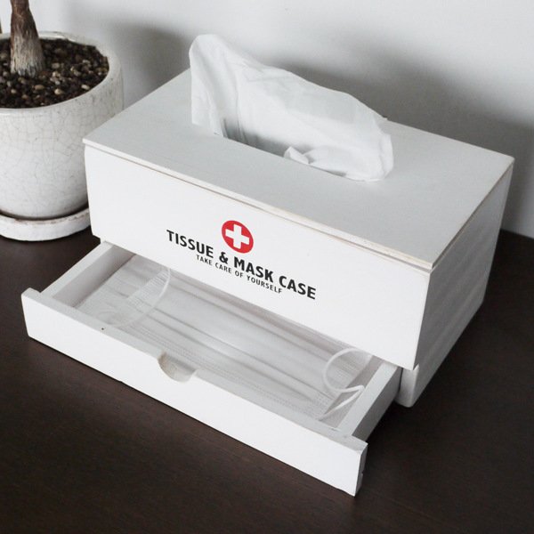 ティッシュケース マスクケース 2段 ティッシュボックス 木製 （ ティッシュカバー ティッシュホルダー ティシュ入れ マスクホルダー マスク入れ ）