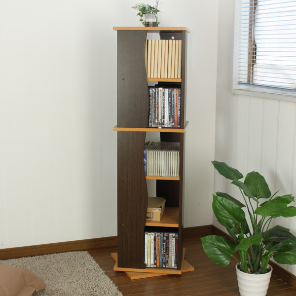 組み立て不要　完成品!　　回転式　本棚　ブックシェルフ　DVD ラック　5段 ミヤグチ企販 回転式 コミックラック DVDラック 5段 高さ121cm （ 本棚