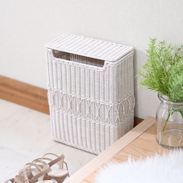 籐 ハート型バスケット フタ付 ペーパーホルダー fiore 幅31cm