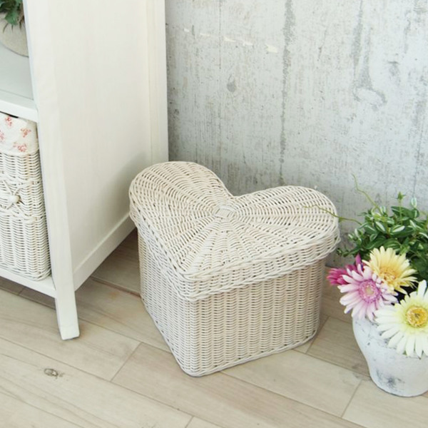 籐 ハート型バスケット フタ付 ペーパーホルダー fiore 幅31cm