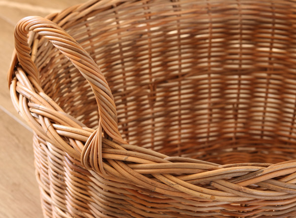 籐 バスケット 持ち手付 楕円型 ラタン製 かご 約幅56cm （ カゴ 籠