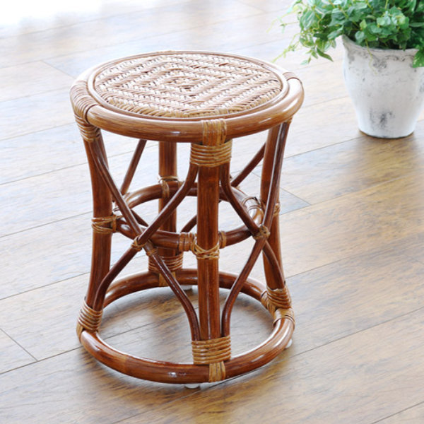 籐 スツール 円型 あじろ座面 ラタン家具 高さ35cm （ ラタン ラタン