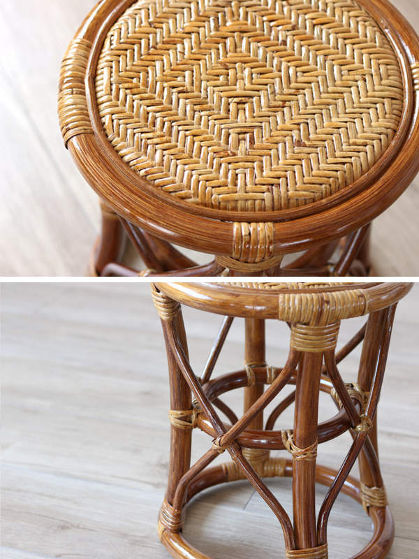 籐 スツール 円型 あじろ座面 ラタン家具 高さ35cm （ ラタン ラタン