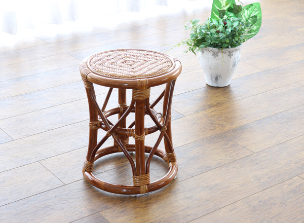 ラタン製円形スツール ラタンスツール 円形 おしゃれ かわいい ラタン 籐 玄関 椅子