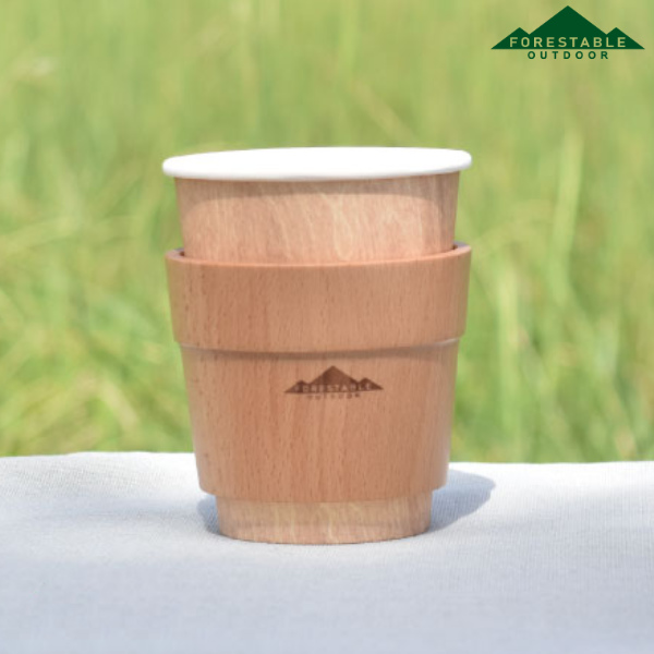 カップホルダー 木製 アウトドア Mサイズ 直径7.7cm FORESTABLE 籐芸