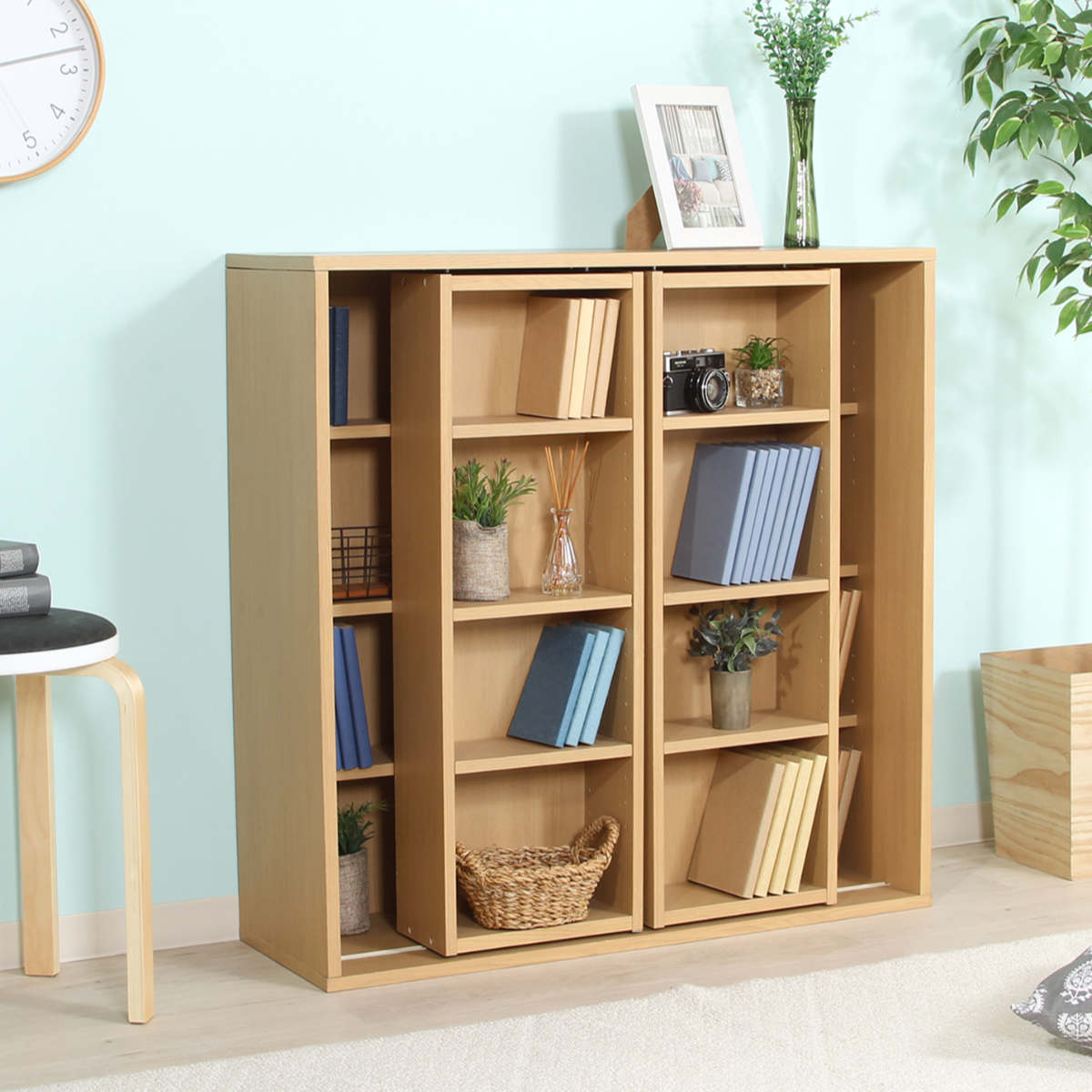 不二貿易（Fuji Boeki） スライド本棚 幅89cm 4段 ダブルスライド 大