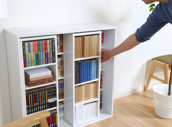 不二貿易（Fuji Boeki） スライド本棚 幅89cm 4段 ダブルスライド 大