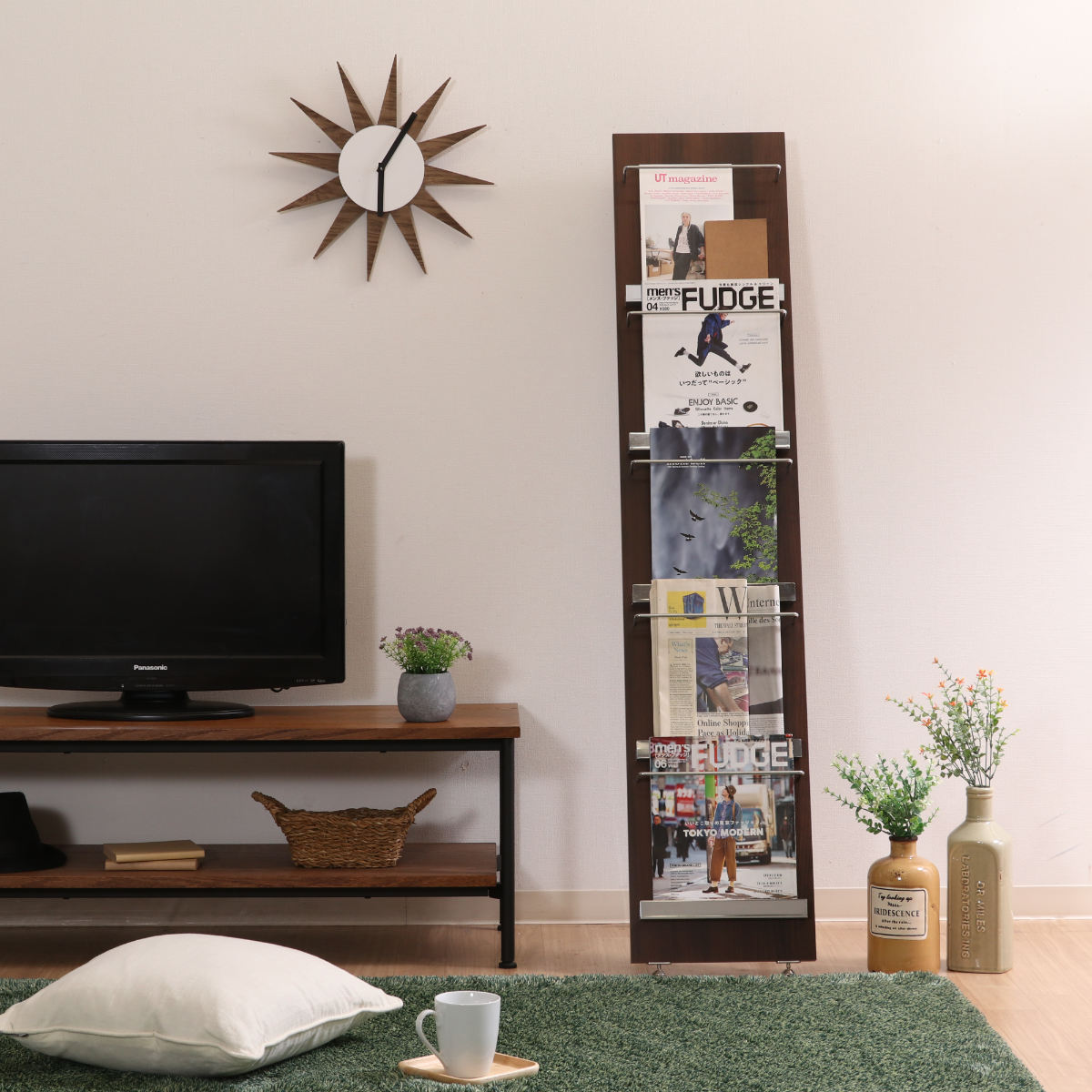 不二貿易（Fuji Boeki） マガジンラック 幅30cm 5段 スリム 木目調