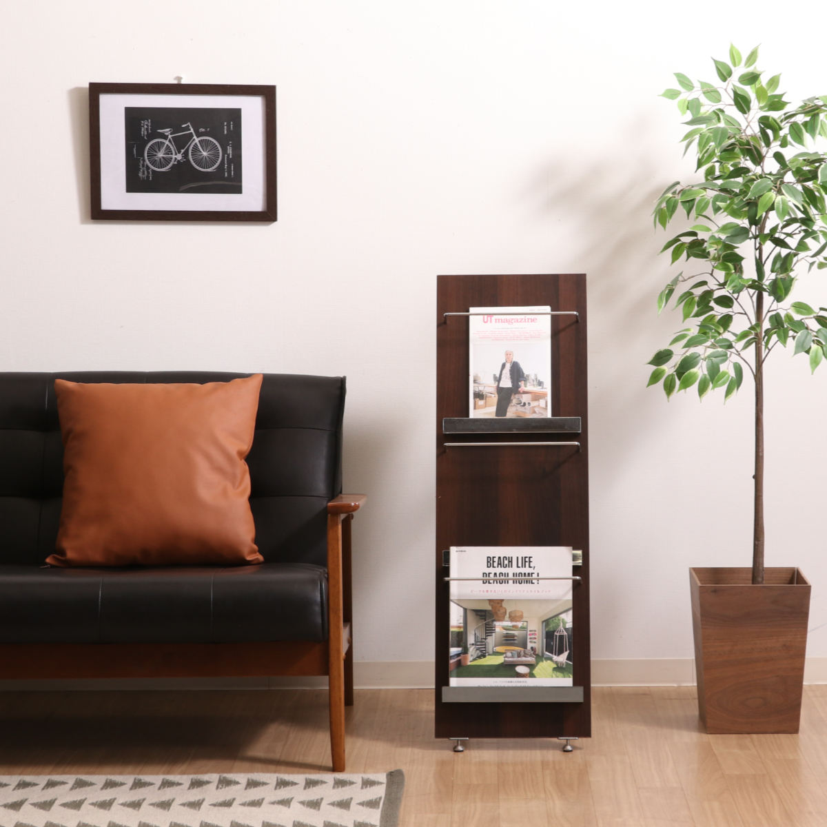 不二貿易（Fuji Boeki） マガジンラック 幅30cm 3段 スリム 木目調