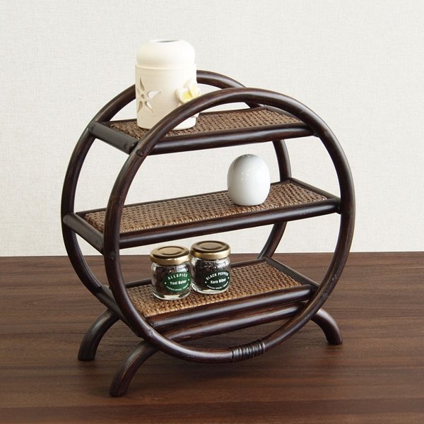 籐製 飾り棚 3段 アジアン家具 幅30cm （ 収納 収納ラック アジアン