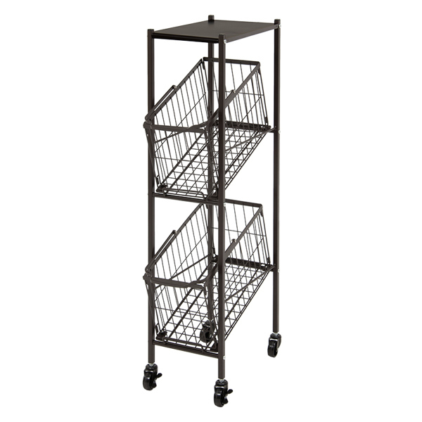 ランドリーワゴン 2段 スリム 幅28cm 棚付きバスケット ランドリー