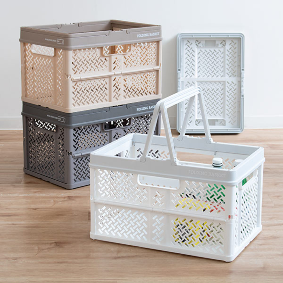 天馬 収納ボックス 幅46×奥行31×高さ28cm 折りたたみ カゴ バスケット