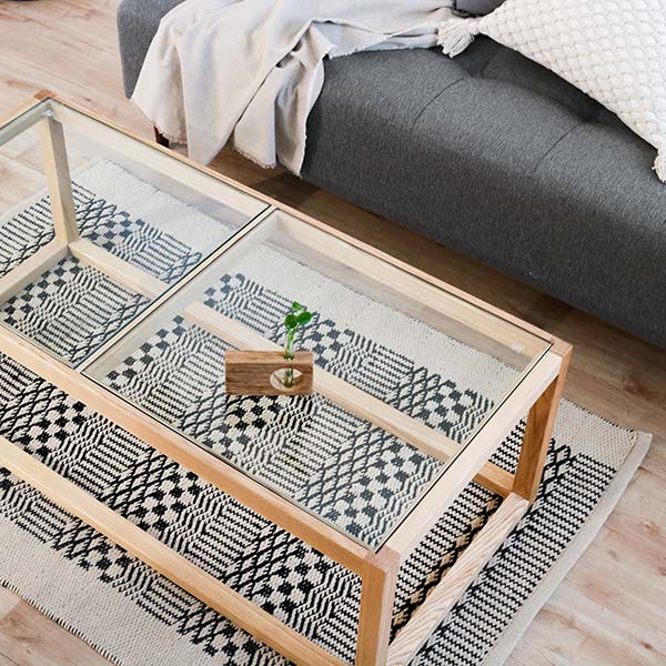 東谷 センターテーブル 幅110cm ガラステーブル ガラス天板 木製 天然