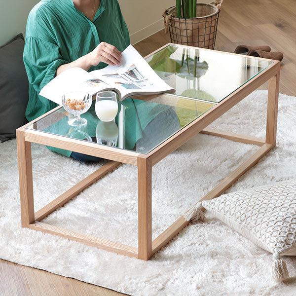 ガラス天板のセンターテーブル 東谷 センターテーブル 幅110cm ガラステーブル ガラス天板 木製 天然