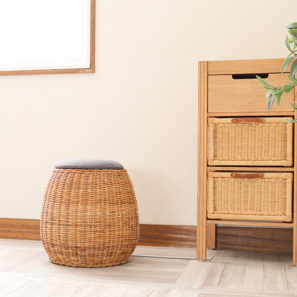 籐 収納スツール クッション座面 アジアン家具 座面高44cm