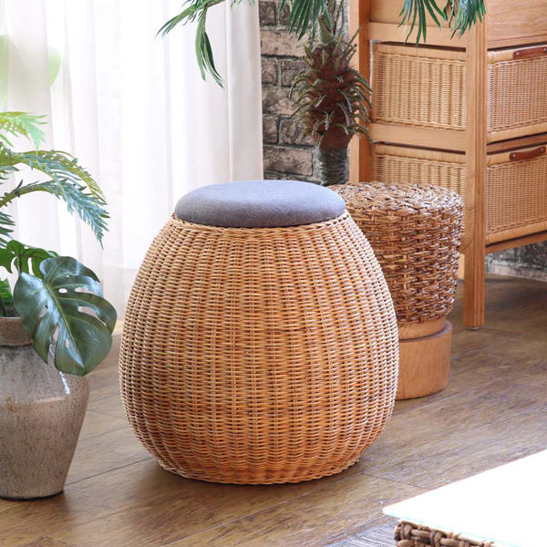 籐 収納スツール クッション座面 アジアン家具 座面高44cm