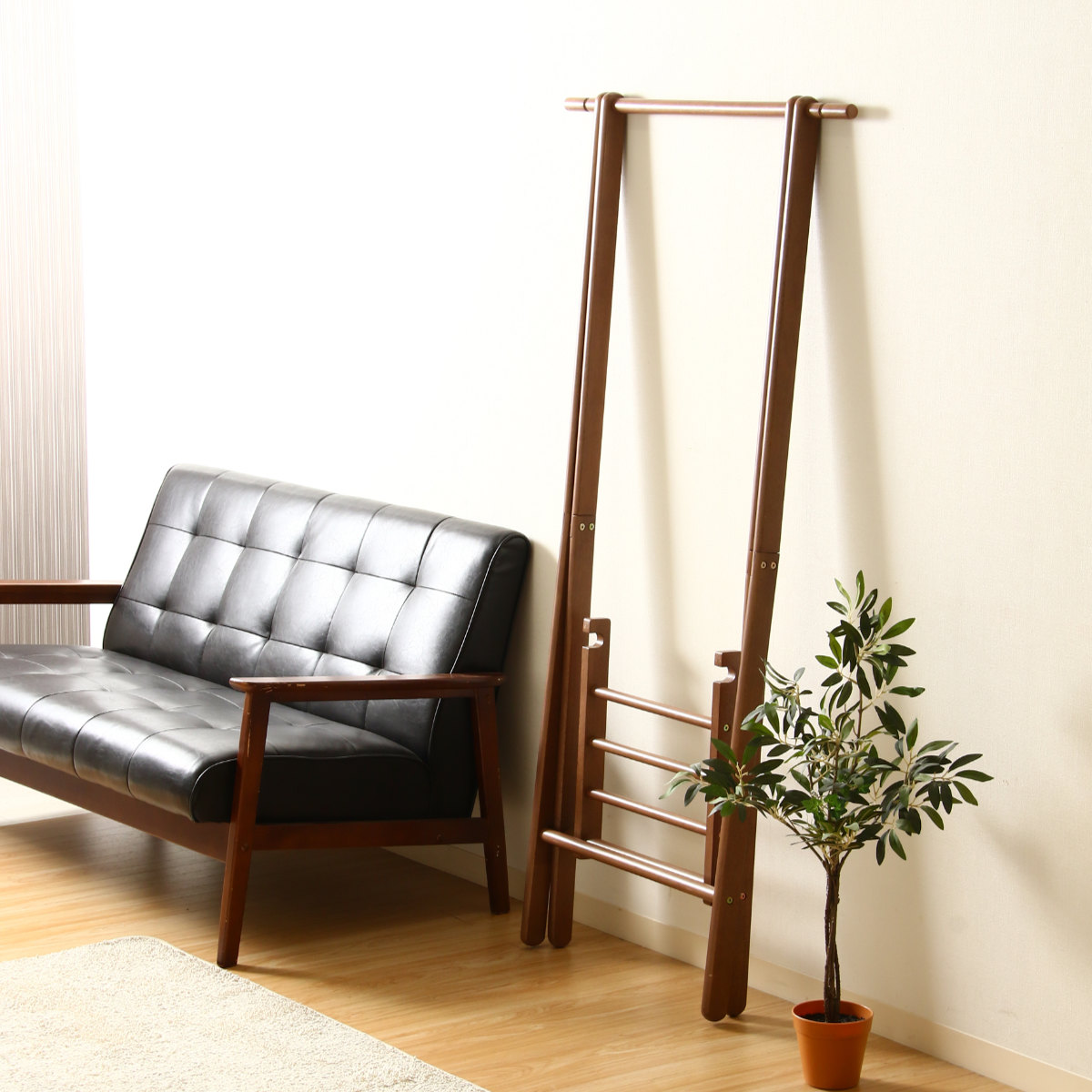 不二貿易（Fuji Boeki） ハンガーラック 幅75cm 折りたたみ式 天然木