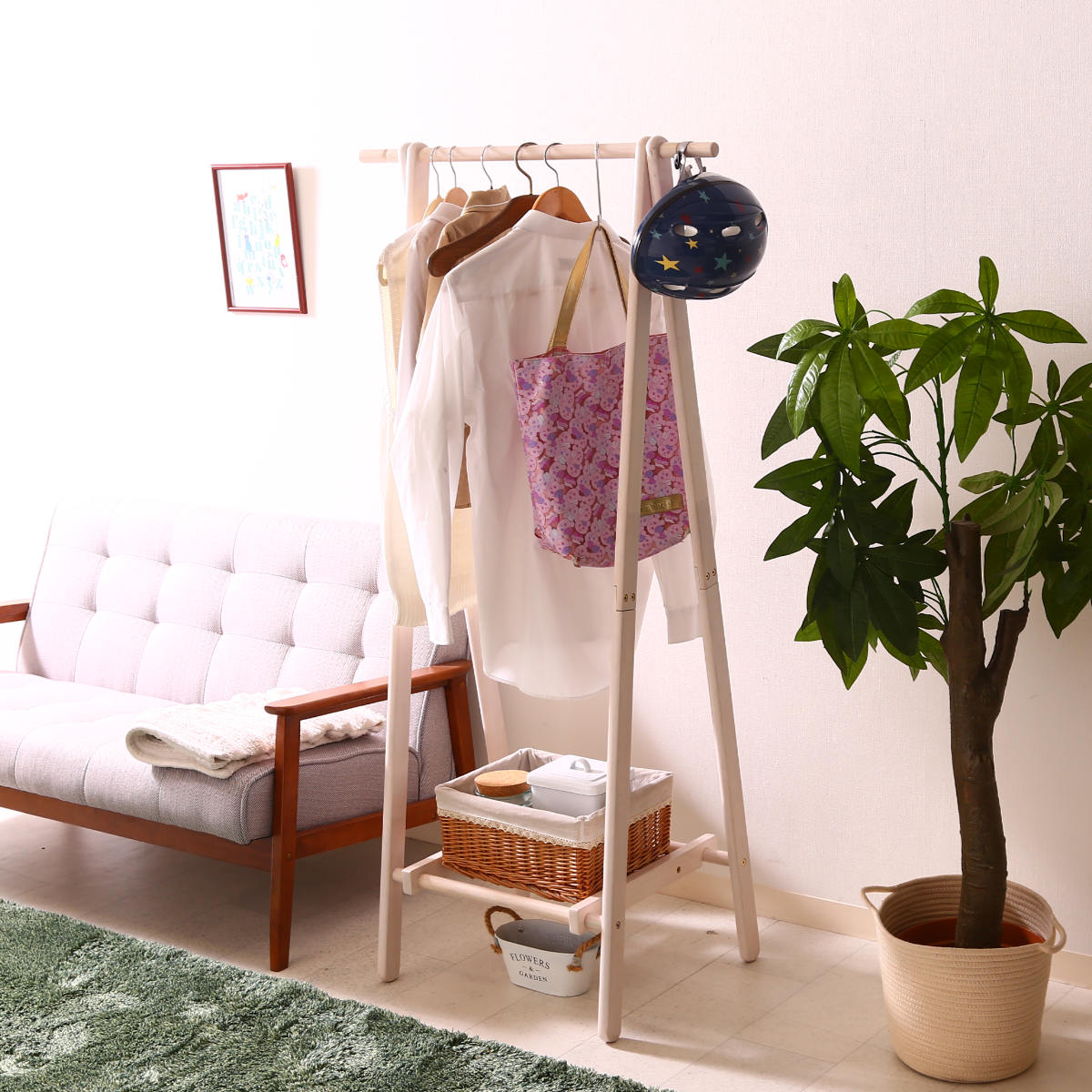 不二貿易（Fuji Boeki） ハンガーラック 幅75cm 折りたたみ式 天然木