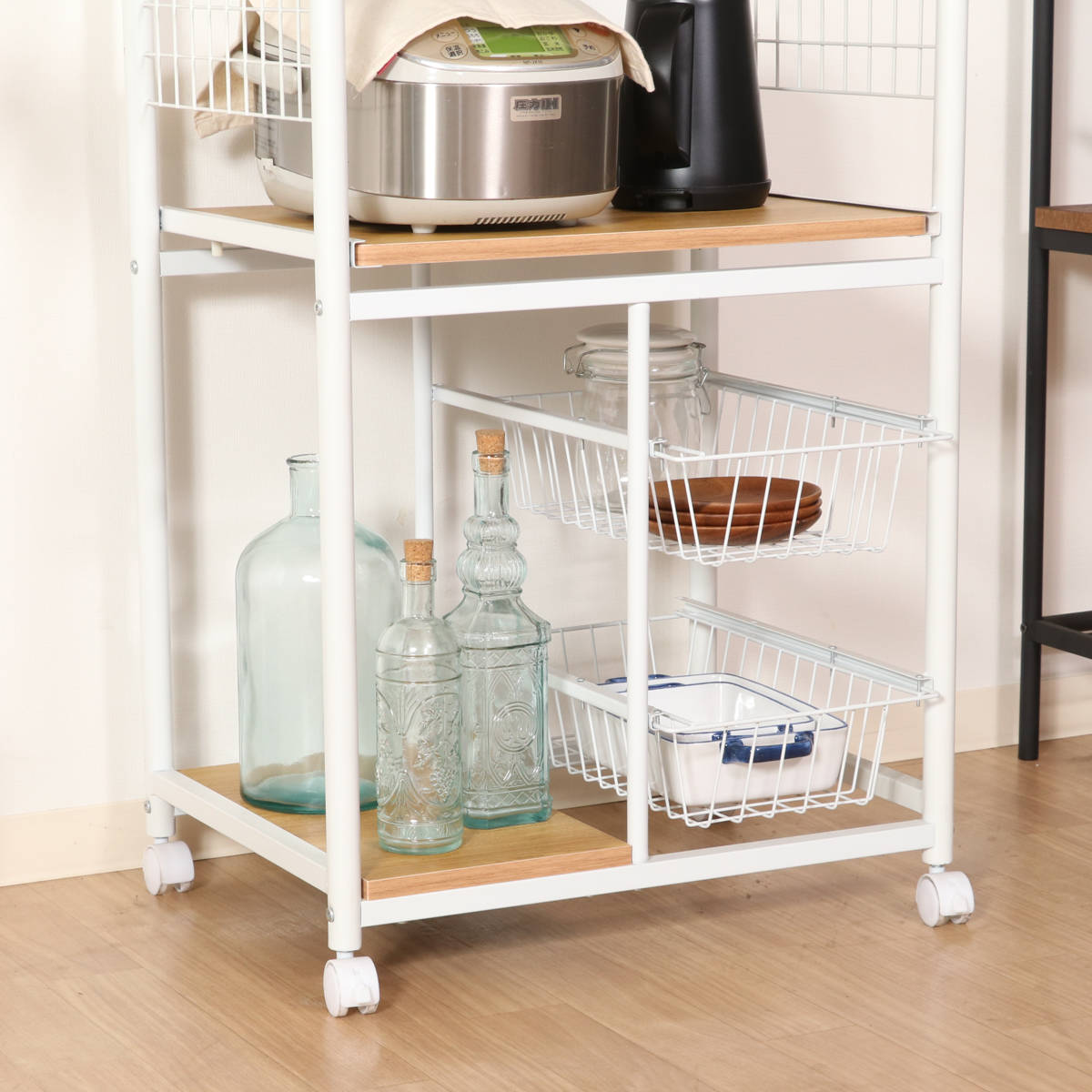 不二貿易（Fuji Boeki） レンジ台 幅60cm スチールフレーム スライド棚