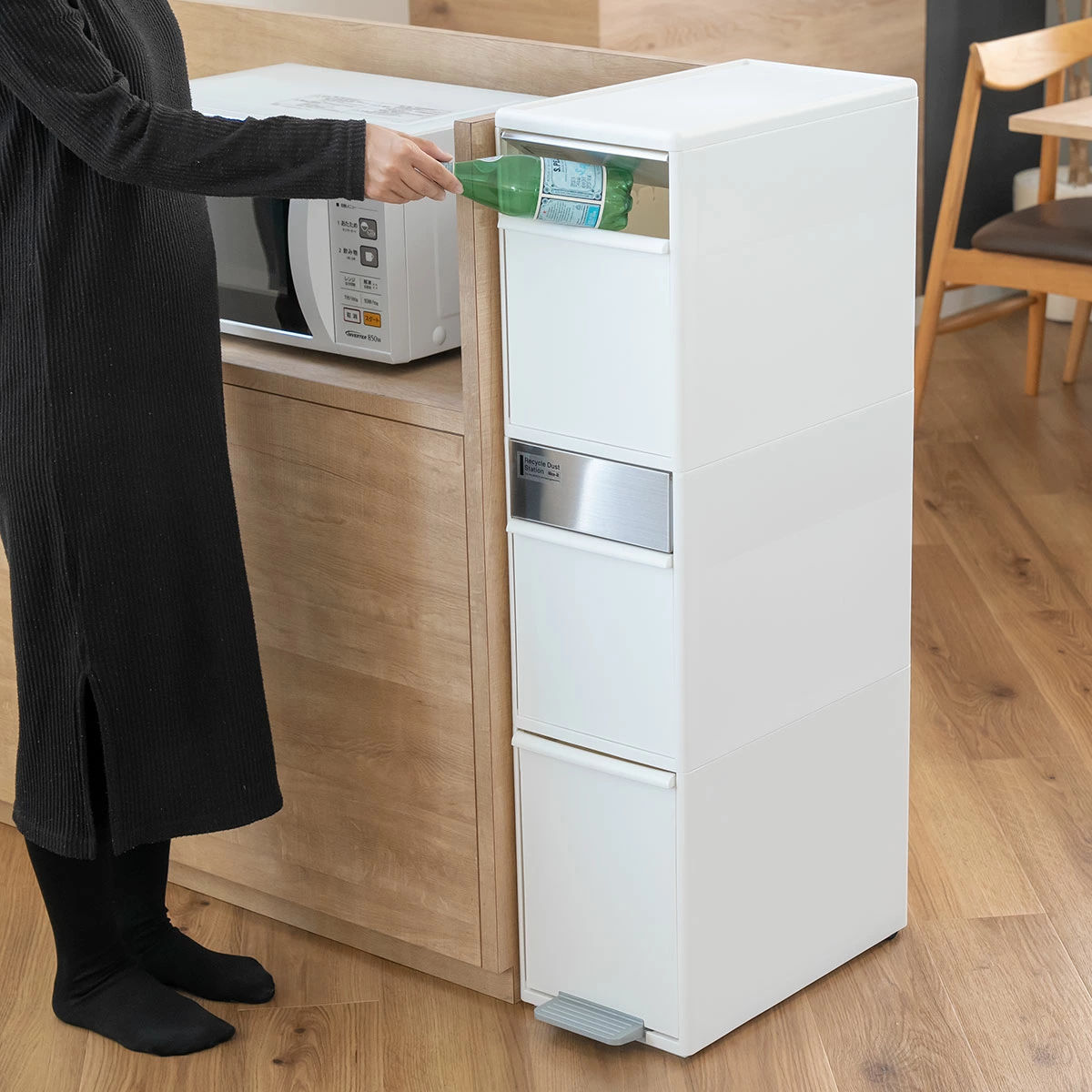 like-it ペダル式 スイング式 3段 ゴミ箱 約55L 耐熱天板付き ゴミ箱 分別 3段 キッチン 約55L LIKE-IT シンプル キャスター付き