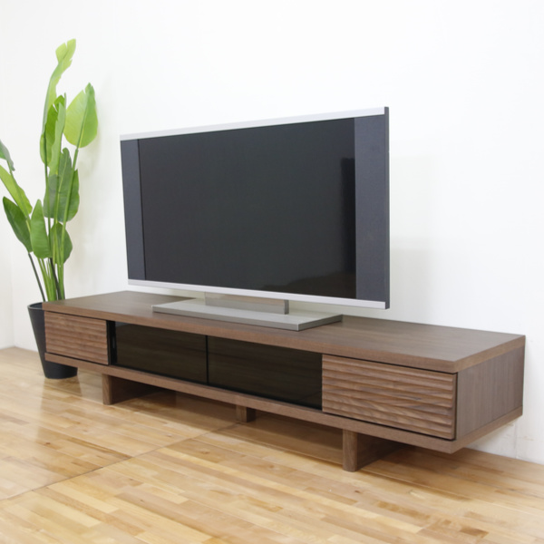 丸田木工 テレビ台 ローボード 天然木前板 ダークガラス引き戸 Ride 約