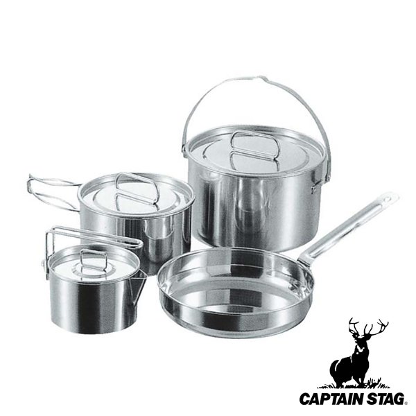 アウトドア 調理器具 Lセット ステンレスクッカー ラグナ キャプテンスタッグ CAPTAIN STAG （ フライパン 鍋 片手鍋 なべ 蓋 ステンレス セット ）