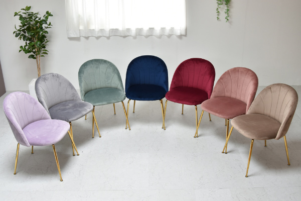 チェア 座面高42cm ベロア 姫系 おしゃれ 貝殻 シェル かわいい 椅子