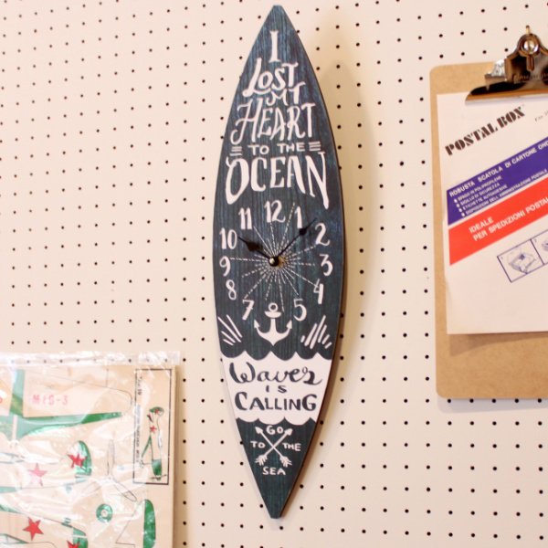 掛け時計 サーフボード ネイビー 置き時計 壁掛け アナログ 時計