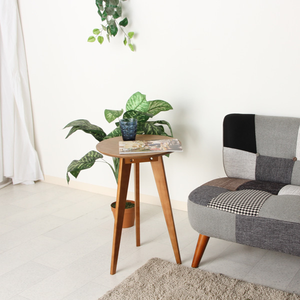 丸テーブル 保護シール付き 木目調 コーヒーテーブル 不二貿易（Fuji Boeki） サイドテーブル 高さ60cm コーヒーテーブル