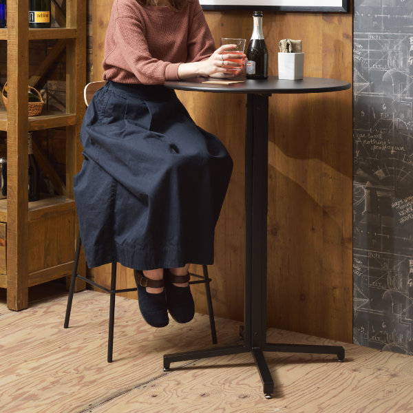 東谷 ハイテーブル 高さ93.5cm 幅60cm スチール 円形 丸 テーブル