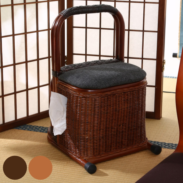 つかまり収納ステッキ 幅31cm ラタン 座椅子 ラタン家具 （ 肘置き 立ち上がりサポート 立ち上がり補助 ステッキ 収納付き ）