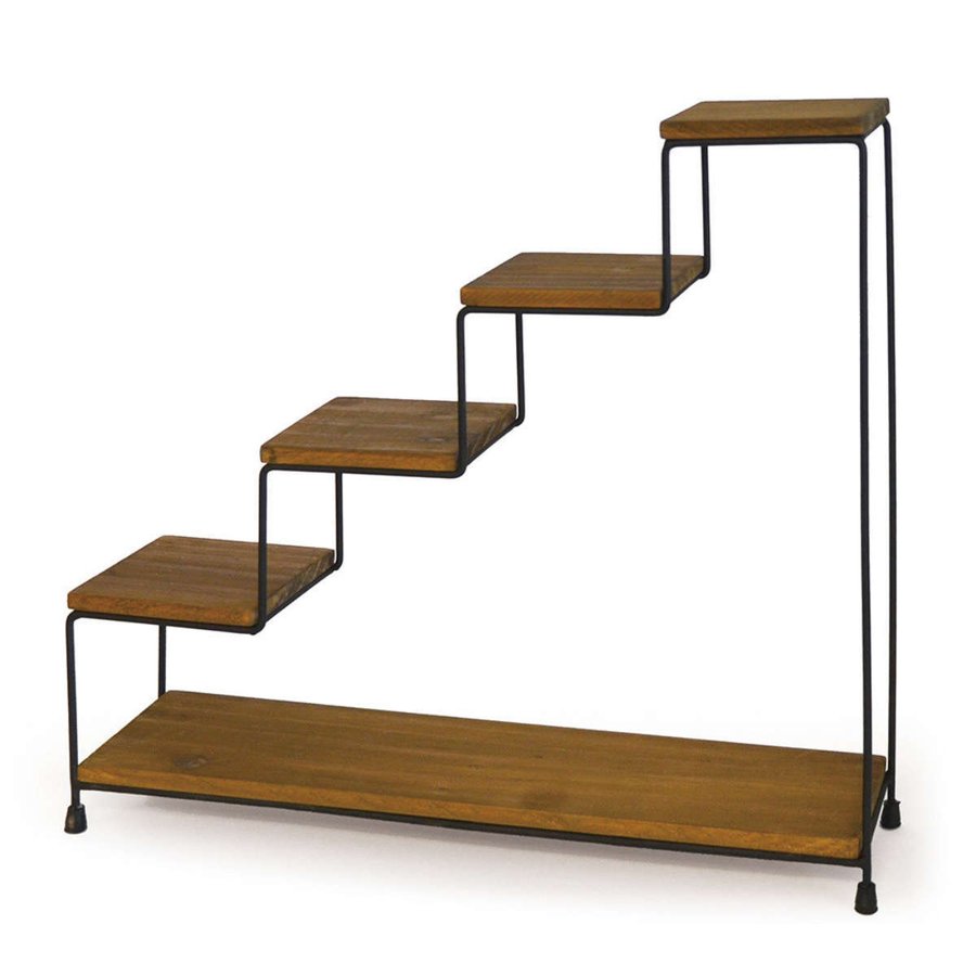 ガーデニング収納 プランター 鉢置き 4ステア—シェルフ ブラウン （ ディスプレイ ラック インテリア 置き型 小物置き 小物収納 階段 収納 ）