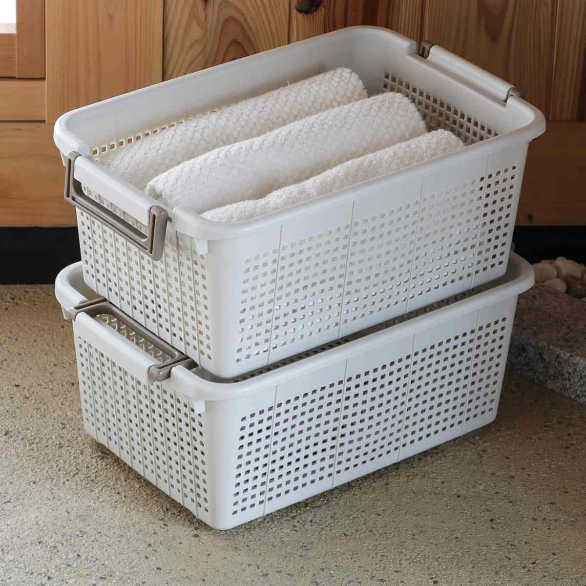 バスケット M 幅28×奥行43×高さ17.5cm スタッキング （ 収納ケース