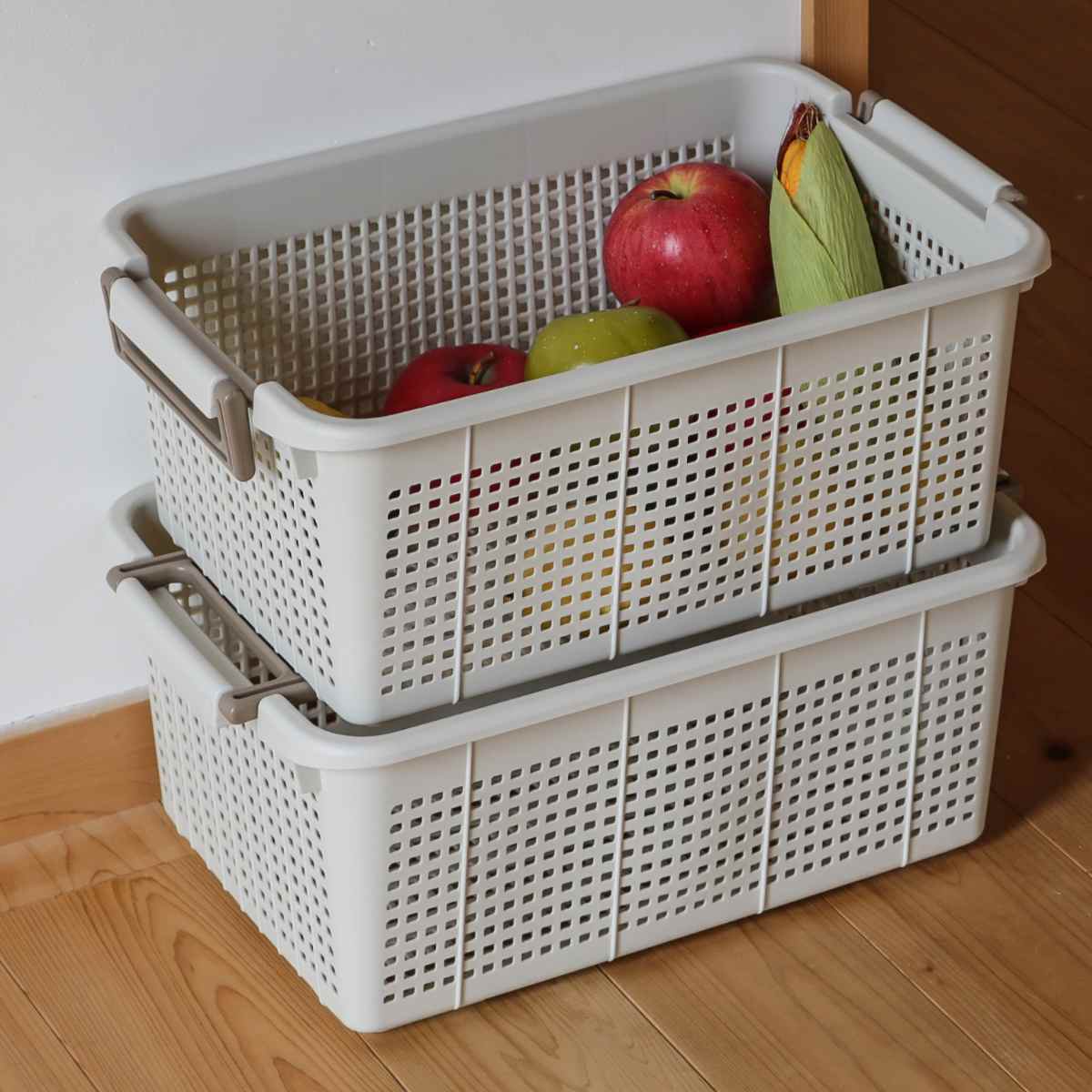 バスケット M 幅28×奥行43×高さ17.5cm スタッキング （ 収納ケース