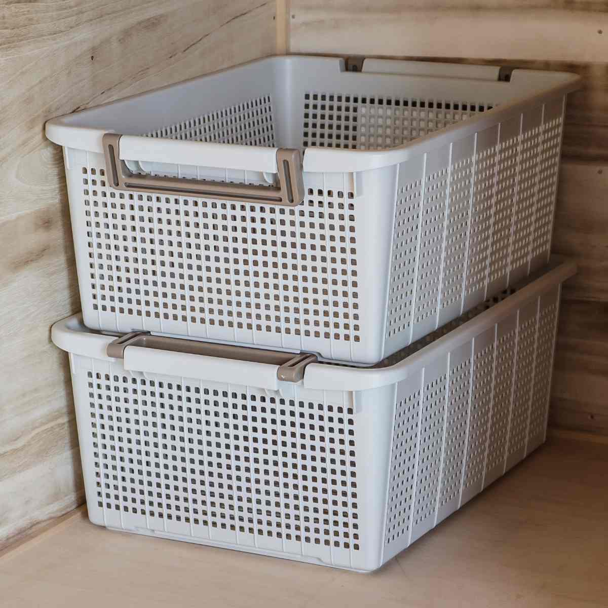 バスケット L 幅37.6×奥行54×高さ21cm スタッキング 4個セット （ 収納