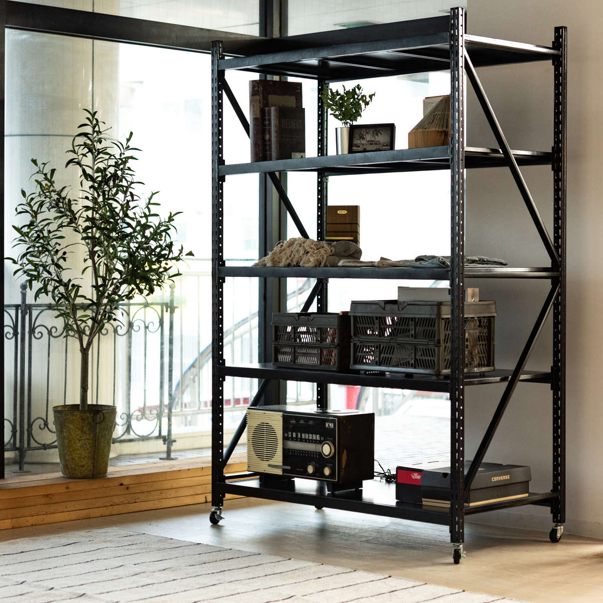 2台セット　スチールラック　メタルラック　スチール棚　飾り棚　収納ラック　黒 2台セット スチールラック メタルラック スチール棚 飾り棚 収納ラック