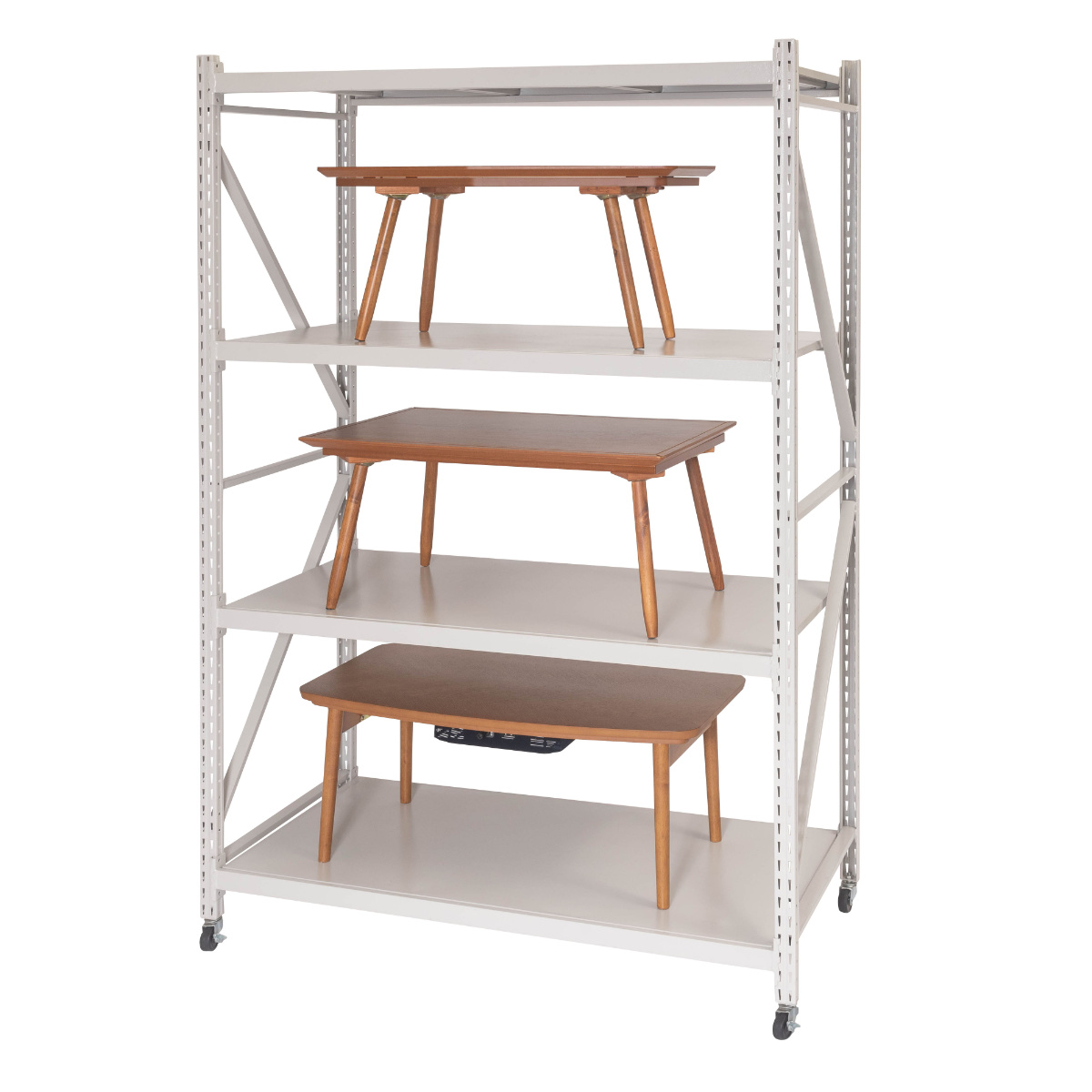 東谷 スチールラック 4段 深型 キャスター付 ボルトレス RALD 幅129cm