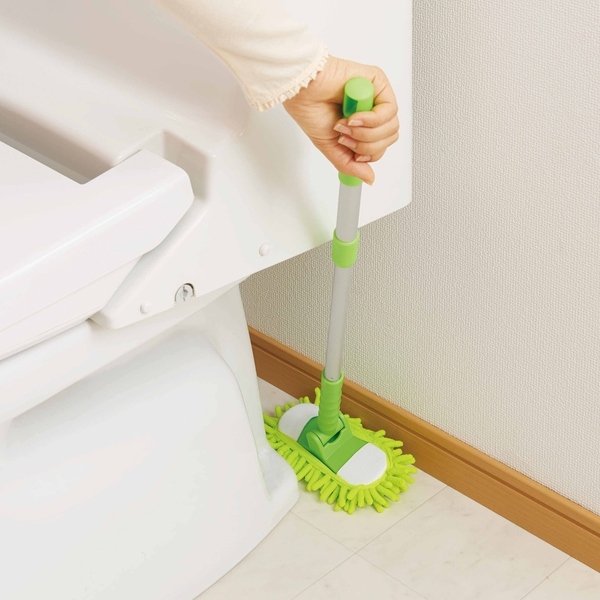 モップ マイクロファイバー フローリング トイレ用 床用 （ トイレ 床 掃除 フロアモップ 床掃除 伸縮 柄 替え スペア付き ）