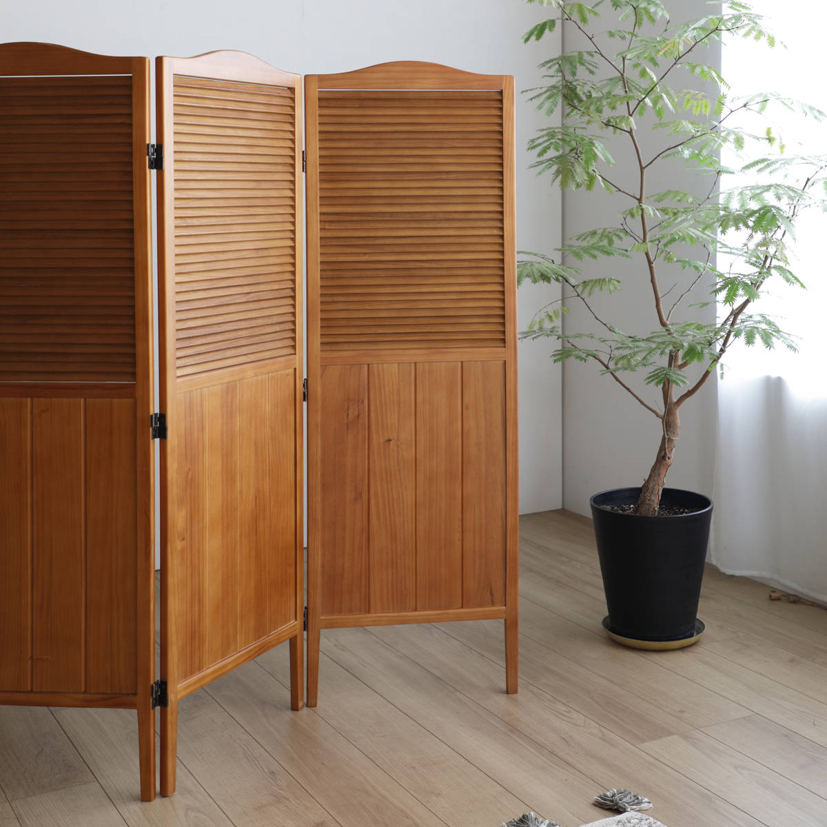 弘益 パーテーション 高さ135cm 3連 三つ折り 衝立 ココア 天然木
