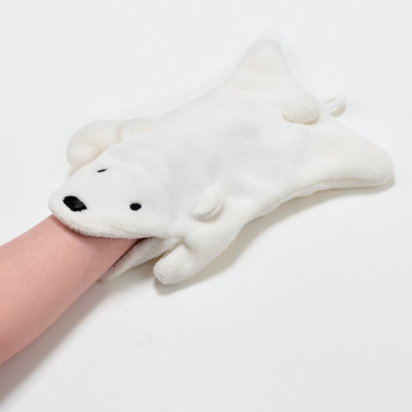 タオルハンカチ　バス&しろくま　18cm  ハンドタオル ハンドタオル シロクマ タオル アニマルタオル 動物 かわいい