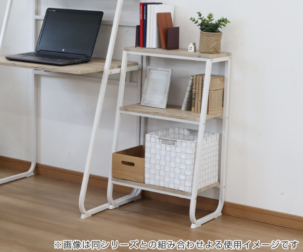 オープンラック 3段 スチールフレーム 古木風化粧板 幅50cm （ 収納